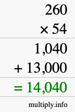 How to calculate 260 times 54 using long multiplication How to calculate 260 times 54 using long multiplication