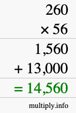How to calculate 260 times 56 using long multiplication How to calculate 260 times 56 using long multiplication