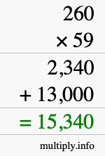 How to calculate 260 times 59 using long multiplication