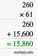 How to calculate 260 times 61 using long multiplication