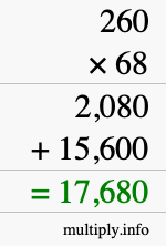 How to calculate 260 times 68 using long multiplication How to calculate 260 times 68 using long multiplication