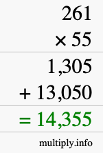 How to calculate 261 times 55 using long multiplication How to calculate 261 times 55 using long multiplication