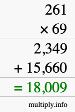 How to calculate 261 times 69 using long multiplication