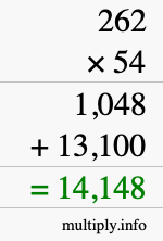 How to calculate 262 times 54 using long multiplication How to calculate 262 times 54 using long multiplication