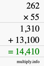 How to calculate 262 times 55 using long multiplication How to calculate 262 times 55 using long multiplication
