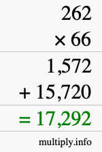 How to calculate 262 times 66 using long multiplication How to calculate 262 times 66 using long multiplication