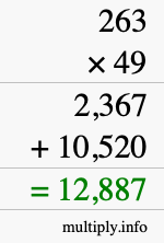 How to calculate 263 times 49 using long multiplication