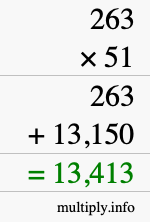 How to calculate 263 times 51 using long multiplication