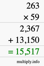 How to calculate 263 times 59 using long multiplication