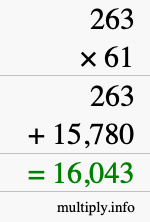 How to calculate 263 times 61 using long multiplication