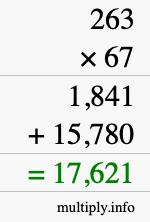 How to calculate 263 times 67 using long multiplication