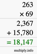 How to calculate 263 times 69 using long multiplication