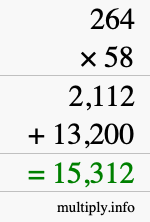 How to calculate 264 times 58 using long multiplication