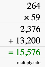 How to calculate 264 times 59 using long multiplication