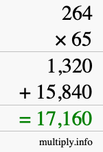 How to calculate 264 times 65 using long multiplication