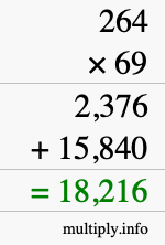 How to calculate 264 times 69 using long multiplication