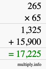 How to calculate 265 times 65 using long multiplication