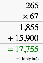 How to calculate 265 times 67 using long multiplication