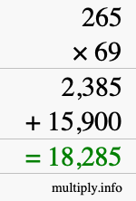 How to calculate 265 times 69 using long multiplication