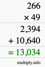 How to calculate 266 times 49 using long multiplication