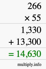How to calculate 266 times 55 using long multiplication How to calculate 266 times 55 using long multiplication