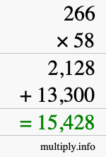 How to calculate 266 times 58 using long multiplication