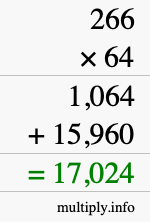How to calculate 266 times 64 using long multiplication