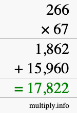 How to calculate 266 times 67 using long multiplication