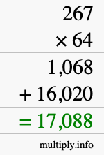 How to calculate 267 times 64 using long multiplication