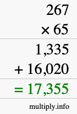 How to calculate 267 times 65 using long multiplication