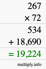 How to calculate 267 times 72 using long multiplication
