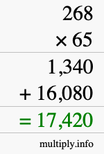 How to calculate 268 times 65 using long multiplication
