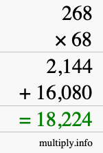 How to calculate 268 times 68 using long multiplication