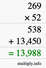 How to calculate 269 times 52 using long multiplication How to calculate 269 times 52 using long multiplication