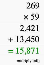 How to calculate 269 times 59 using long multiplication