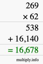 How to calculate 269 times 62 using long multiplication
