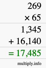 How to calculate 269 times 65 using long multiplication