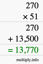 How to calculate 270 times 51 using long multiplication