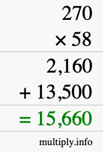 How to calculate 270 times 58 using long multiplication