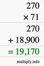 How to calculate 270 times 71 using long multiplication