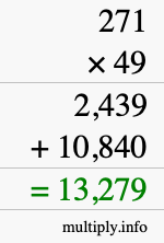 How to calculate 271 times 49 using long multiplication