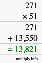 How to calculate 271 times 51 using long multiplication