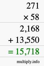 How to calculate 271 times 58 using long multiplication