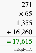 How to calculate 271 times 65 using long multiplication