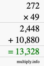 How to calculate 272 times 49 using long multiplication