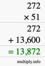 How to calculate 272 times 51 using long multiplication