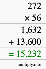 How to calculate 272 times 56 using long multiplication How to calculate 272 times 56 using long multiplication
