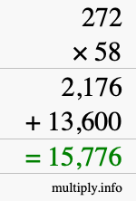 How to calculate 272 times 58 using long multiplication