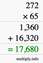 How to calculate 272 times 65 using long multiplication