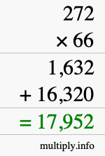How to calculate 272 times 66 using long multiplication